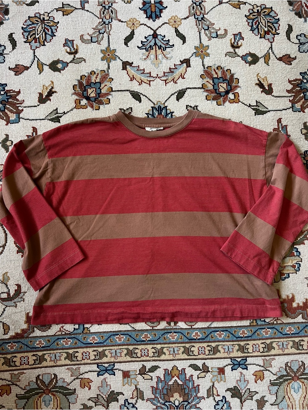 Madewell Striped Easy Crewneck Long-Sleeve Tee in Dark Camel - Medium - Picture 3 of 7